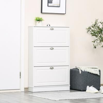 HOMCOM Shoe Cabinet with 3 Flip Drawers, Modern Narrow Shoe Storage Cabinet with Countertop, Entryway Shoe Storage Unit