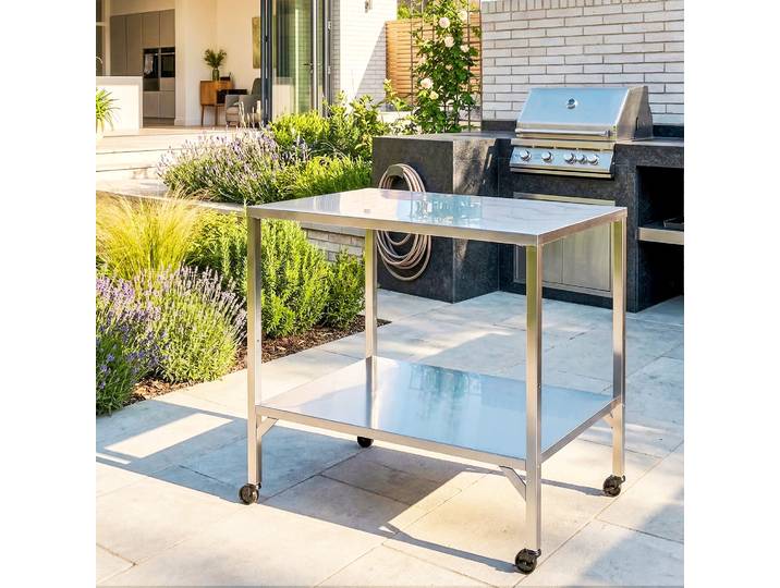 Outsunny Chariot Barbecue Acier Inox 85x60x92cm Extérieur Argenté