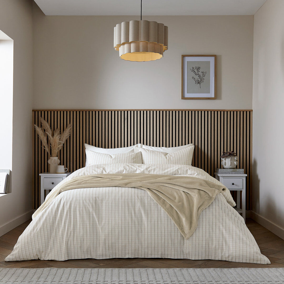 Helena Springfield Tranquil Check Duvet Cover Set Linen Chequered Super King Duvet Cover + 2 Pillowcases