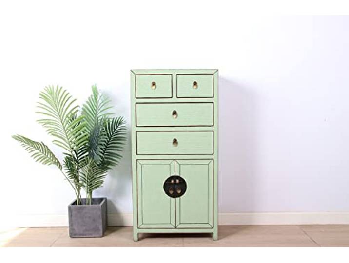 Yajutang chinesische Kommode Sideboard 4 Schub 2 Türen Mint RAL6019