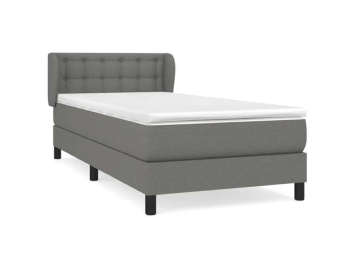 PUGYNBK Boxspringbett mit Matratze, Stoff, dunkelgrau, 90 x 200 cm Verstellbares Kopfteil, Taschenfederkerne, mittlere Festigkeit, atmungsaktives Gewebe