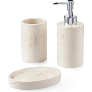 Navaris Badaccessoires-Set Marble, 3-teilig, aus Kunststein, beige