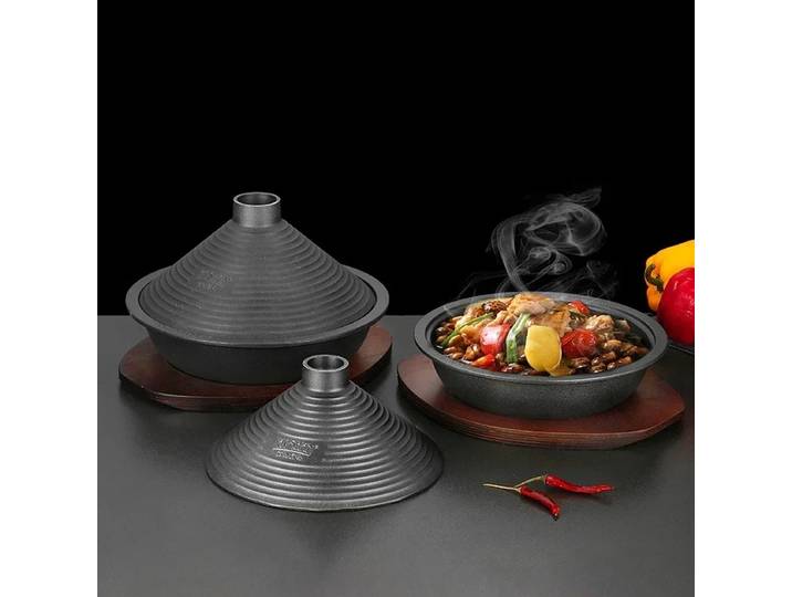 Marmite Tagine en fonte avec couvercle Non poreux en alliage d'aluminium, marmite à ragoût à gaz haute température pour la cuisson commerciale des fruits de mer