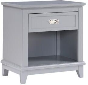 Benjara Sely Nightstand, Open Cubby and Drawer, Nickel Handle, Gray, 26 Inch