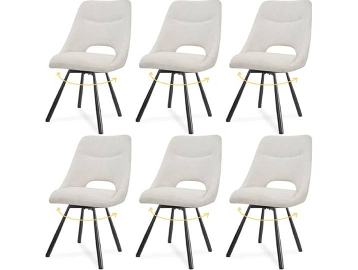 LEWE Esszimmerstühle drehbar 6er Set, 360° Drehstuhl, Kaschmir-Stoff Moderne Polsterstuhl mit Durchbrochene Rückenlehne, Breitere Sitzfläche, Armlos, für Esszimmer Wohnzimmer Schlafzimmer