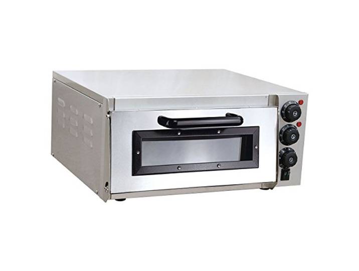 Pizzaofen elektrisch aus Edelstahl mit Pizzastein 1 Kammer 2000 Watt Steinbackofen mit Schamottstein