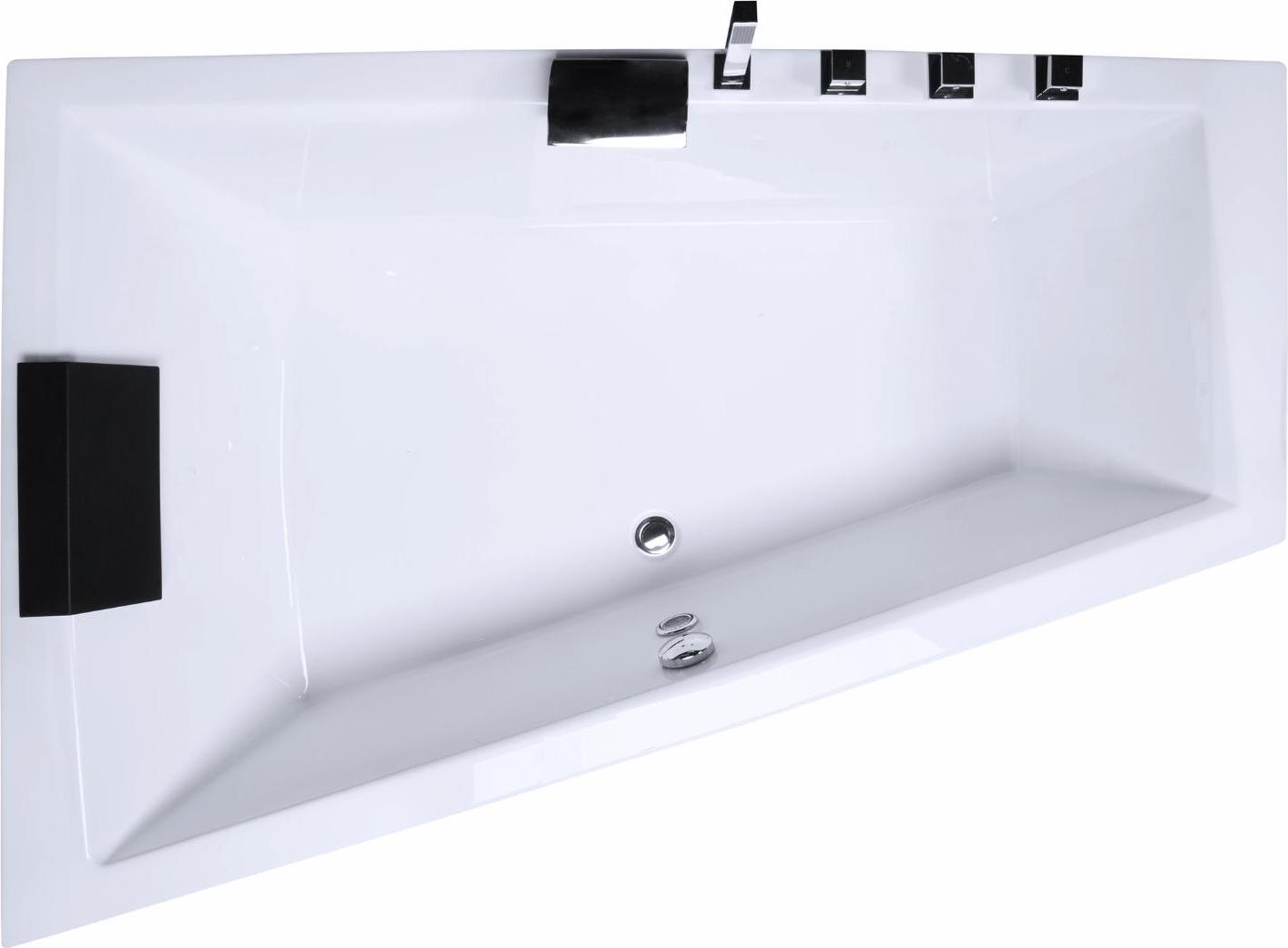 CARIBIA Rechteck Badewanne Diagool Größe - 180x125 Links Wasserfall Armaturset, Füße, Ablaufgarnitur und 2x Kopfkissen GRATIS