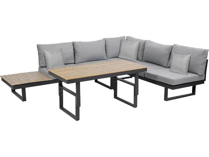 greemotion Gartenlounge-Set San Jose Lounge-Set Aluminium-Holz / Grau inkl. Auflagen & Tisch
