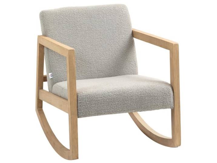 Fauteuil lounge à bascule bois hévéa effet peau de mouton