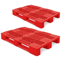 2 Kunststoffpaletten im Euromaß, LxBxH 1200x800x145 mm, durchbrochen, rot