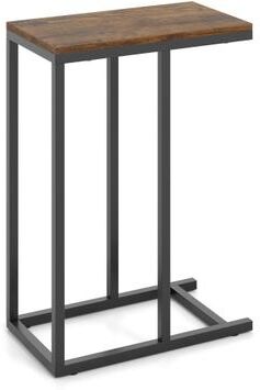 Costway C-shaped Side Table with Heavy-duty Metal Frame-Rustic Brown
