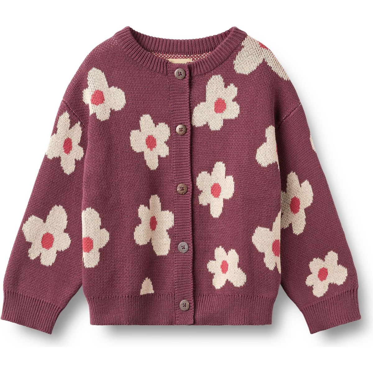 Wheat Jacquard Cardigan Alvilda eggplant (3118) 92 0542-560-GOTS-3118-92/2y