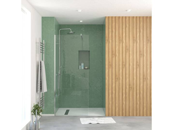 Walk-in-Dusche MARWELL, silber (weiß, neutral), B:100cm H:195cm T:80cm, Duschwände, Walk-in-Dusche, barrierefreier Einstieg, mit Halterungsstange