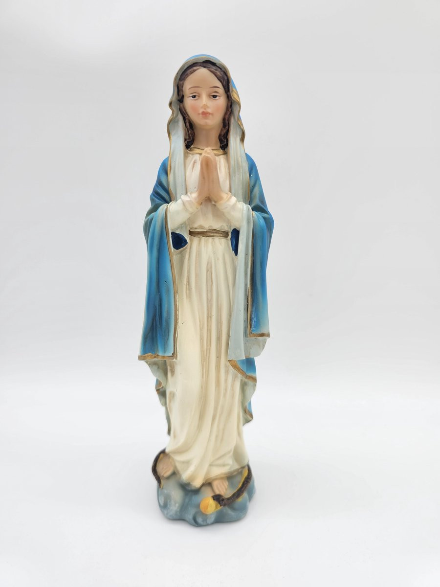 Religieus beeld Lourdes blauw - 19 cm - Polystone