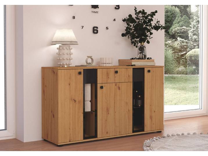 Küchen-Preisbombe Kommode Salsa 2 Lamellenoptik Anbauwand Wohnwand Sideboard MDF Eiche Artisan
