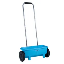Kastenstreuwagen Universal Streuer Streuwagen mit großen Rädern 12 Liter Stellhebel Samen Kalk, Kunststoff Aluminium, verstellbar, blau, LxBxH 56x19x22 cm
