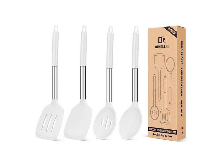 LuxusKollektion Kochbesteck-Set Kochutensilien Set Silikon Spatel Schlitzlöffel Weiss Opulenter Garten