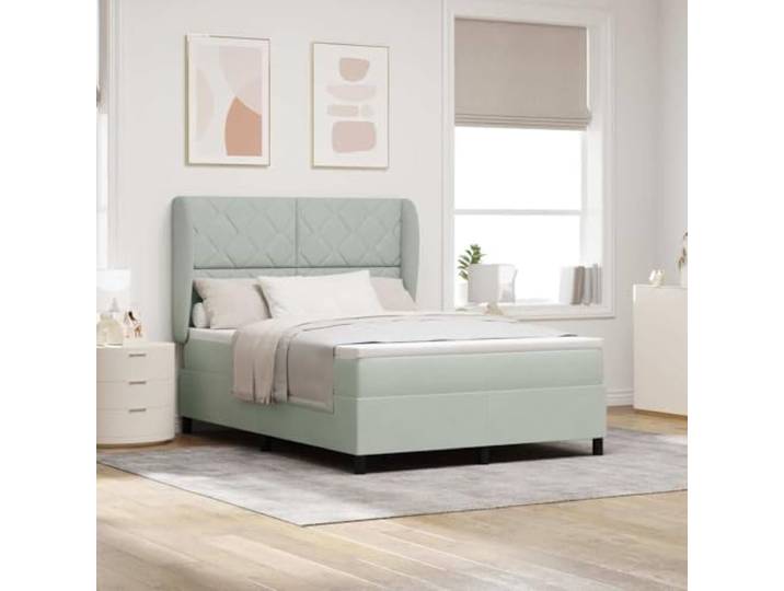 Polyester Boxspringbett Minimalistisch Schlafzimmer 200 x 140 cm Hellgrau Boxspringbett mit Matratze Hellgrau 140x200 cm Taschenfederkern Polsterbett mit verstellbarem Kopfteil