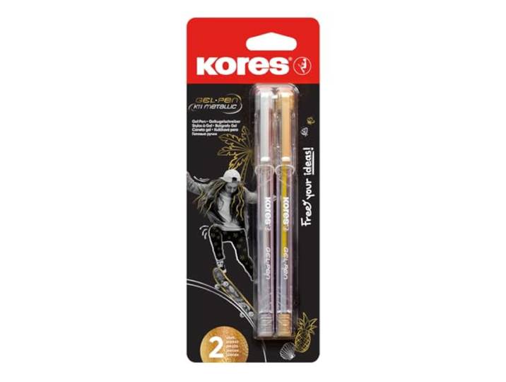 Kores - K11 metallic pennen - Gelpennen in goud en zilver met chromen punt voor schrijven, decoreren en knutselen op elk papier - Scrapbook accessoires, schoolbenodigdheden - 2 stuks