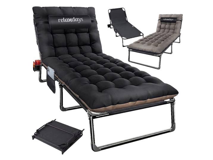 Relaxdays Campingbett Schwarz klappbar mit Matratze, Textil, Metall, Schlafzimmer, Bett