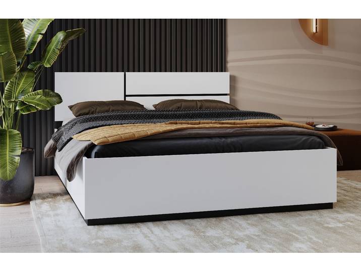 Bett GOODPRODUCT Cross, moderner Bettrahmen , weiss (weiß, weiß, schwarz, weiß), B:164cm H:91cm L:205cm, Betten, Bett, Doppelbett in zwei Grössen, stabiles Bettgestell