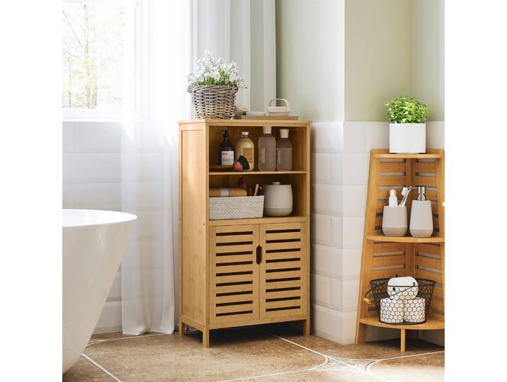 kleankin Armoire Salle de Bain Bambou 2 Portes 50x29x92cm