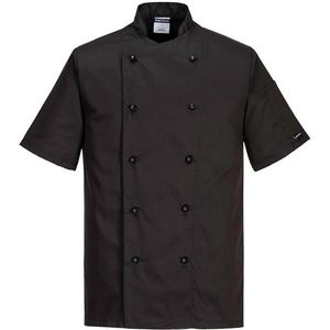 Portwest Kochjacke Kent C734, Unisex, kurzarm, mit Kugelknöpfen, schwarz, Größe XS
