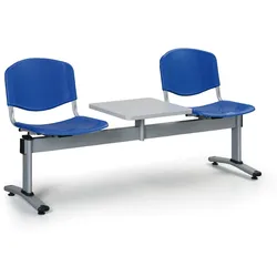 Kunststoff-Wartezimmerbank, Traversenbank VERONA, 2-sitzig + Tisch, blau