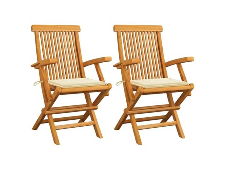 vidaXL Klappstühle mit cremefarbenen Kissen, 2 Stück, Massivholz Teakholz