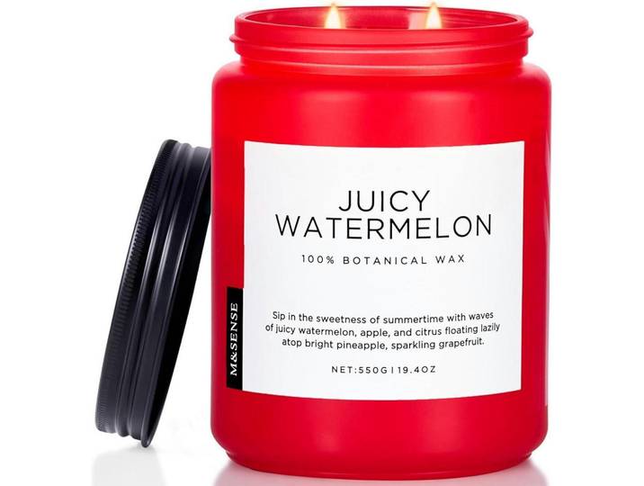 Duftkerze Wassermelone 550g 2-Docht Sojawachs, Rot, Paraffin, 13 cm, Dekoration, Kerzen & Kerzenhalter, Duftkerzen
