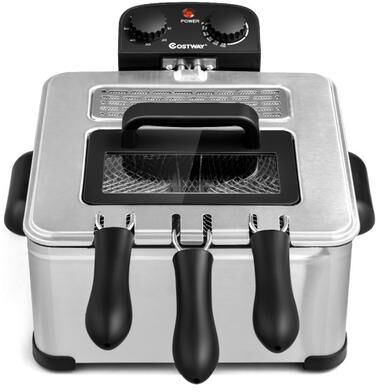 Costway Electric Deep Fryer 5.3QT/21-Cup Stainless Steel 1700W with Triple Basket-Silver