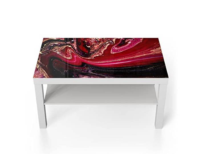 DEQORI Glastisch weiß groß 90x50 cm Motiv Marmor-Lavafluss ausgefallener Beistelltisch aus Glas Hochglanz Couchtisch fürs Wohnzimmer moderner Couch Tisch mit Design