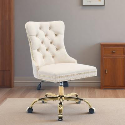 VIVIADORE Modern Tufted Swivel Office Chair with Gold Electroplated Base, Adjustable Upholstered Desk Chair with Button-Tufted Backrest