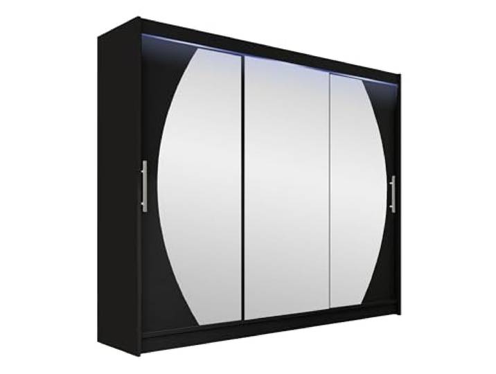 Mirjan24 Kleiderschrank Aston V mit Spiegel, Garderobe, Schlafzimmer, Schwebetürenschrank, Schiebetürenschrank, Schlafzimmerschrank (Schwarz, mit RGB LED Beleuchtung)