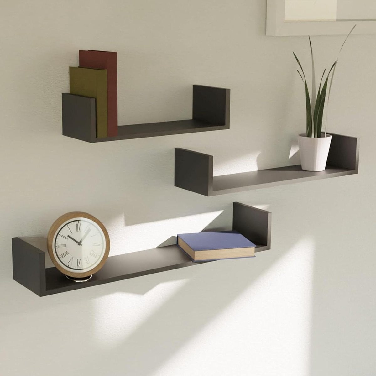 Wandrek Set MDF Zwart - Onzichtbaar Ophangsysteem voor Decoratie in 3 Maten