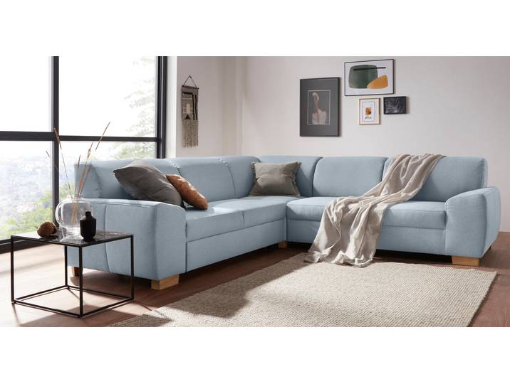 Ecksofa, Feinstruktur, Blau 260×260 cm, mit Bettfunktion, Modern, Domo-Collection