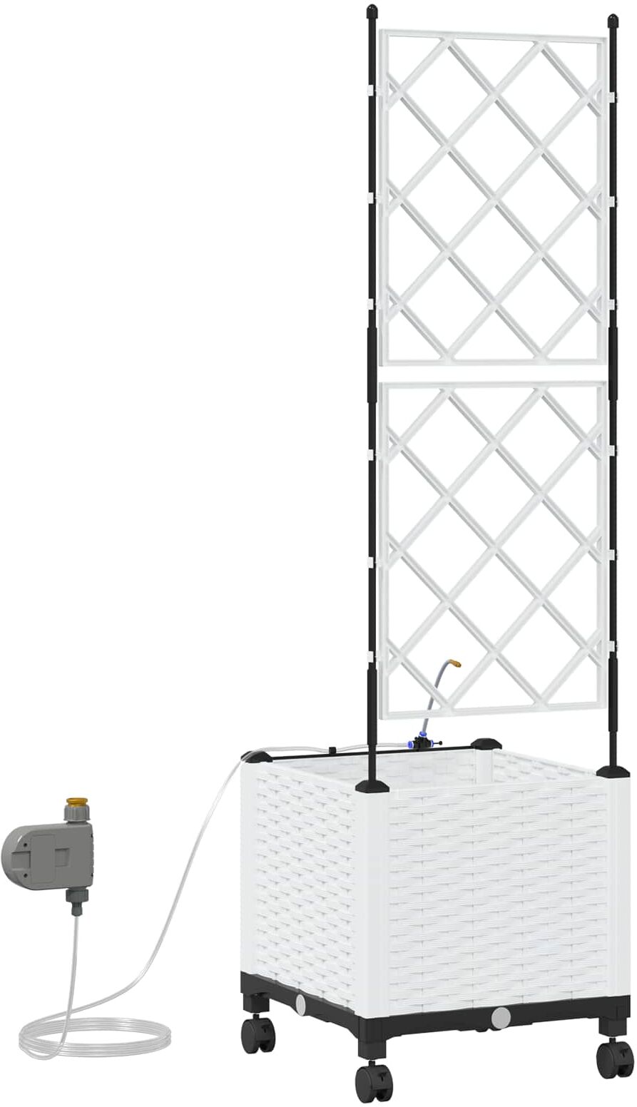 vidaXL Porte-plante de jardin avec irrigation et roues Blanc PP