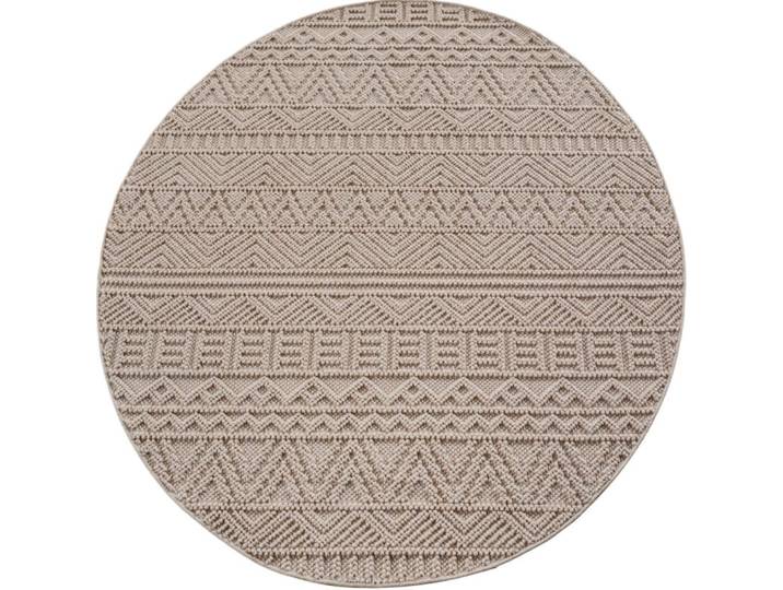 Tapis rond bouclés à relief ethnik beige 160x160cm