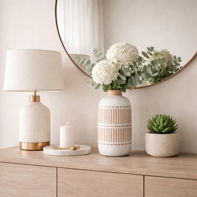 Sagebrook Home Ceramic Round Patterned Table Flower Vase - Ivory