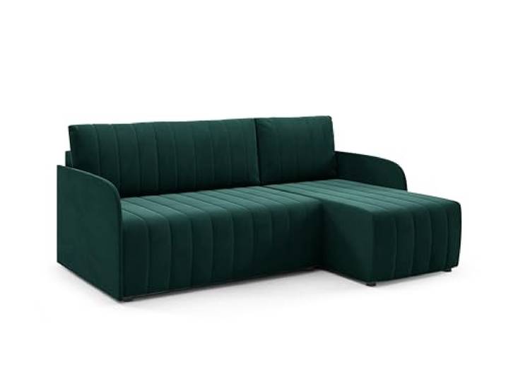 LIKMA Flaschengrün Ecksofa Otto Slim 208x145 cm mit Schlaffunktion (200x140 cm) Eckcouch mit Bettkasten Wohnlandschaft mit Bettkasten Bettsofa mit Stauraum Polstermöbel Sofa 3 Sitzer