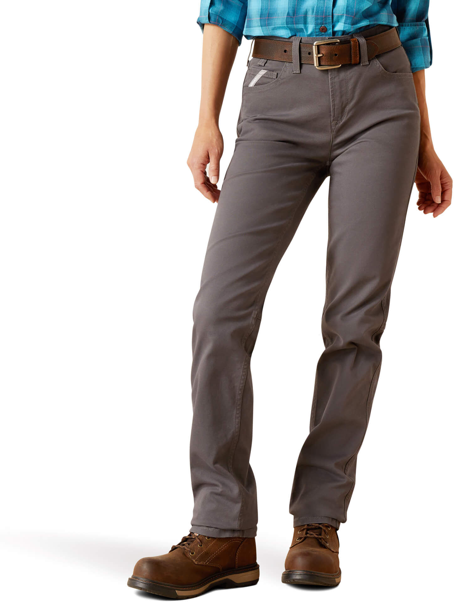 Women's Rebar Perfect Rise Made Tough Straight Pant in Grey, Size: 28 Long by Ariat