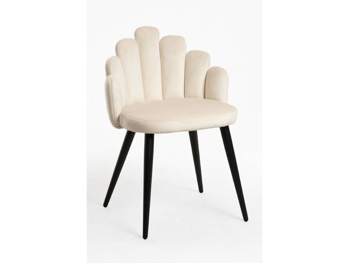 6er Set Hand Schwarze Beine Samt Stühle - Beige