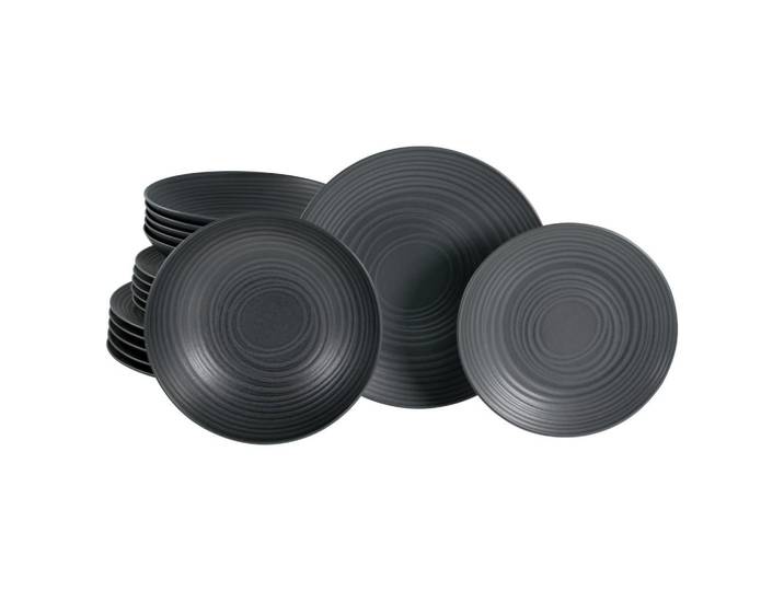 Creatable Tafelservice Lava Stone black, Schwarz, Keramik, 18-teilig, lebensmittelecht, stapelbar, Essen & Trinken, Geschirr, Geschirr-Sets, Tafelservice