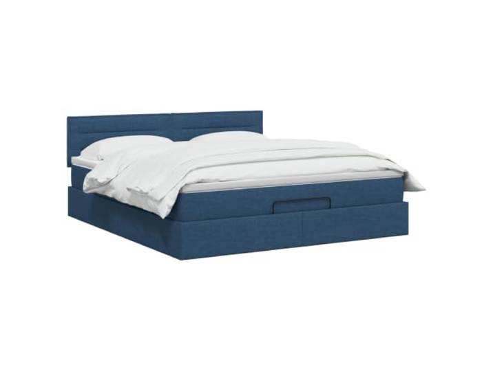 PUGYNBK Ottomanbett mit Matratze, Blau, 180 x 200 cm, Stoff Verstellbares Kopfteil, erhöhte Lagerung, Lattenrost, Stahl und Holz