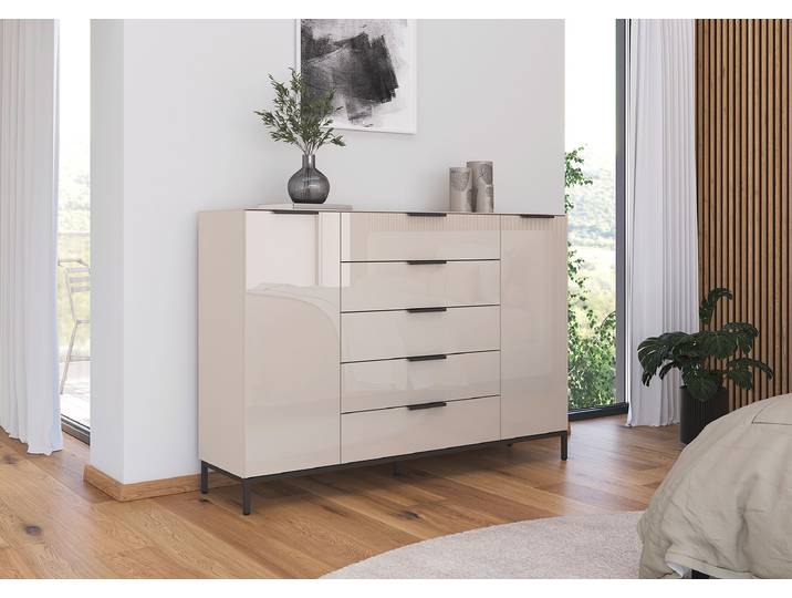 Buffet Flipp Verre avec structure 111 160cm Beige/Champagne/Gris métallisé