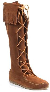 Minnetonka Front Lace Knee High Boot - Mens 8 Brown Boot Medium