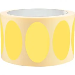 Aufkleber I Etikett, beschriftbar, oval, gelb, Haftpapier, ablösbar, 90x53mm, 500/Rolle