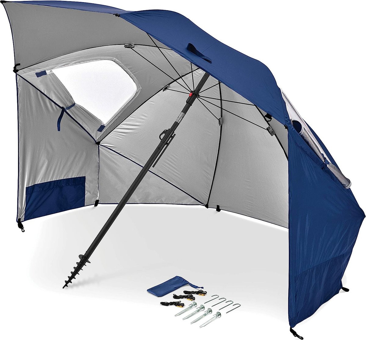 Blauwe draagbare parasol met UPF 50+ en 2,4 m luifel