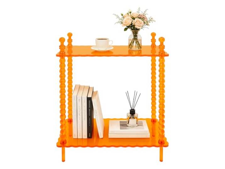 Acryl Beistelltisch 2 Ebenen Belastbar Wohnzimmer Rechteckig Modern, Orange Acryl-Beistelltisch 2 offene Ebenen je 20kg 10mm Platte 52,5x26,4x65,9cm für Wohnzimmer Büro & Flur