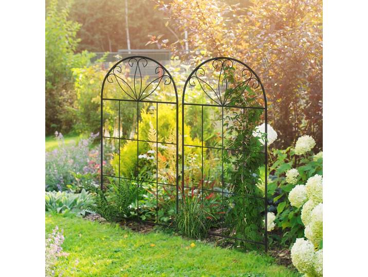 Outsunny Treillis Jardin 2Pcs Support Plantes Métal 51x120cm Noir